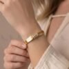 Stainless Steel Zircon Handcuff Bangle – Smooth Gold-Tone Cuff - photo 1