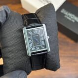 Men's Rectangular Roman Dial Watch – Leather Strap, Silver Case - photo 2