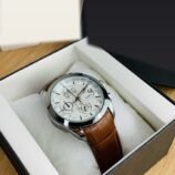 Men's Chronograph-Style Watch – Leather Strap, White and Black Dials - photo 1