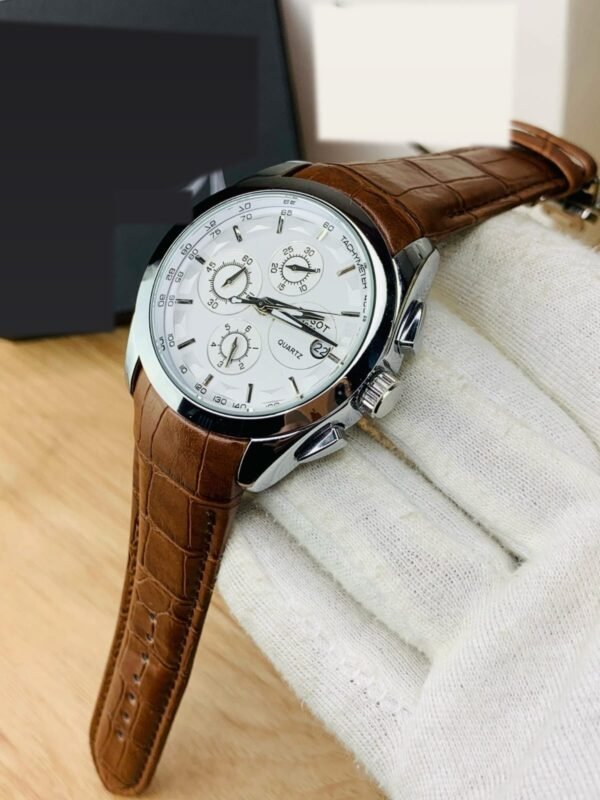 Men's Chronograph-Style Watch – Leather Strap, White and Black Dials - photo 2 Men's Chronograph-Style Watch – Leather Strap, White and Black Dials - photo 2