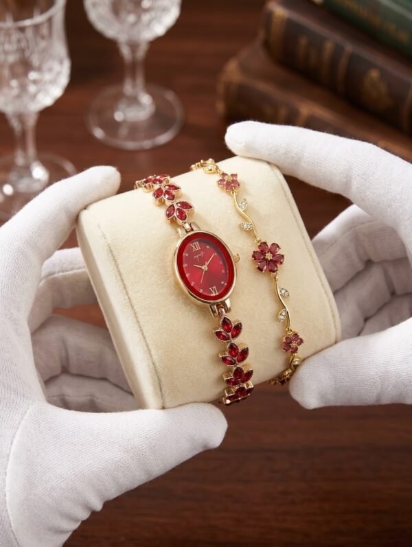 Ladies Oval Stone Watch with Bracelet – Colour Options, Gift Box - photo 2