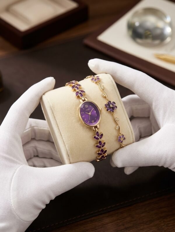 Ladies Oval Stone Watch with Bracelet – Colour Options, Gift Box - photo 3