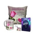 Customized Birthday Gift Set - Printed Cushion, Mug, Keychain & Greeting Card