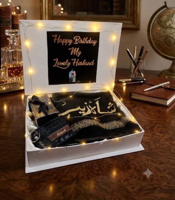 Luxury Gift Box for Him - Personalized Name Shawl, Wallet, Keychain & Perfume Gift Set