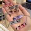 Customized eye photo pendant necklaces with full color eye prints on silver-tone chains