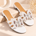 Butterfly Bliss Beaded Flat Sandals for Women - Colorful Slip-On Sandals