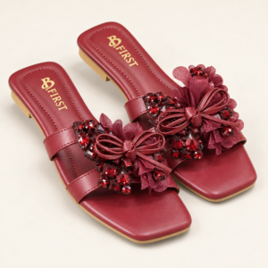 Crystal Embellished Floral Bow Mule Heels for Women - Pointed Toe Party Heels