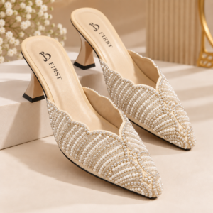 Luxury Pearl Embellished Pointed-Toe Mule Heels for Women - Elegant Party Heels
