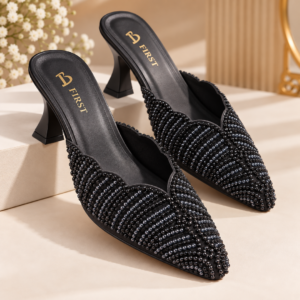Luxury Pearl Embellished Pointed-Toe Mule Heels for Women - Elegant Party Heels