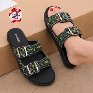 Pastel Sparkle Flat Sandals for Women - Soft Rhinestone Slip-On Sandals