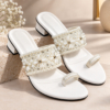 Pearl Blossom Floral Block Heel Sandals for Women - Embellished Party Sandals