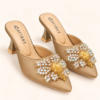 Rhinestone Crystal Party Shoes for Women - Pointed Toe Heeled Mules