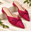 Sparkling Crystal Rhinestone Pointed-Toe Mule Heels for Women - Party Heels