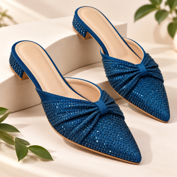 Sparkling Crystal Rhinestone Pointed-Toe Mule Heels for Women - Party Heels