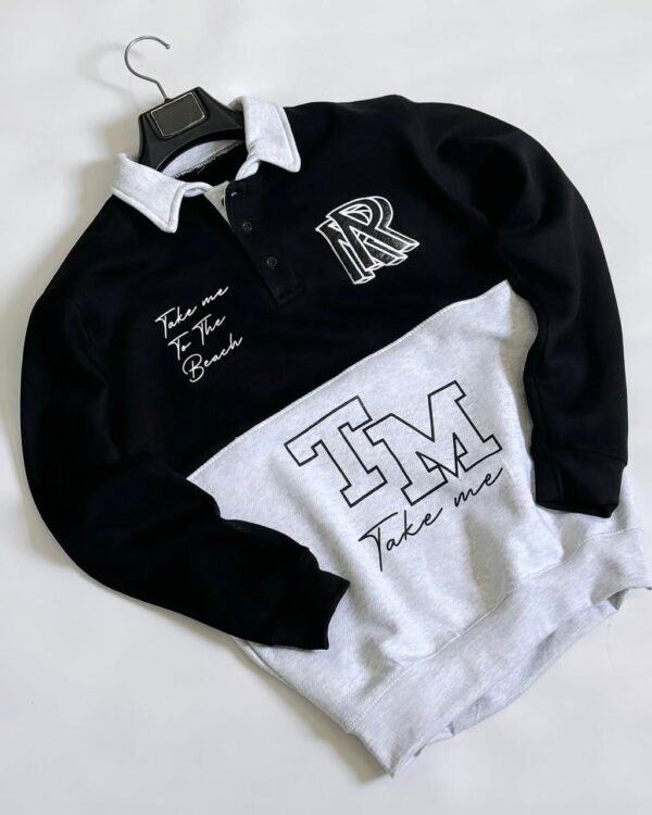 Black & Ash Grey Polo Letter Printed Winter Sweat Top For Mens & Boys - Online in Pakistan