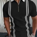 Black Striped Zipper Polo For Men & Boys - Best Price in Pakistan