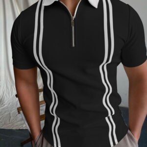 Black Striped Zipper Polo For Men & Boys - Best Price in Pakistan
