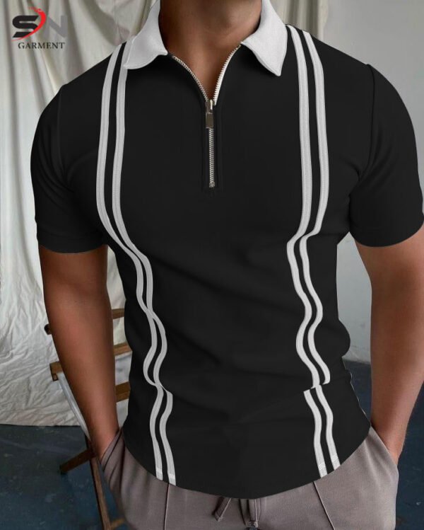 Black Striped Zipper Polo For Men & Boys - Best Price in Pakistan