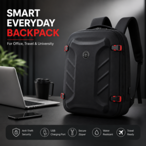 Black with Red Bag Pack with USB Port and Anti Theft - High Quality