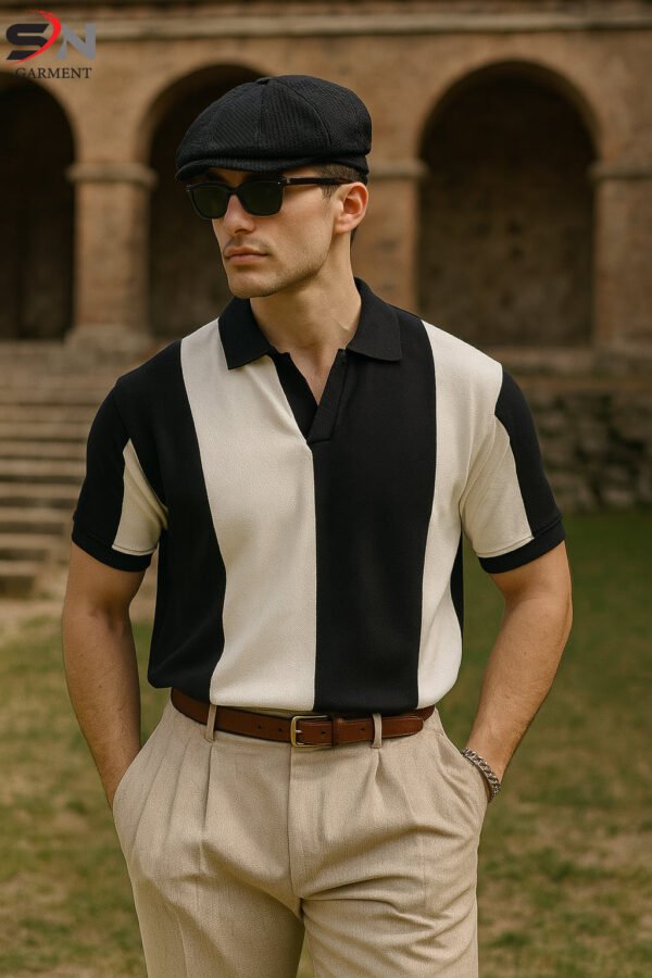 Black White Panel Polo T-shirt For Men & Boys - Best Price in Pakistan