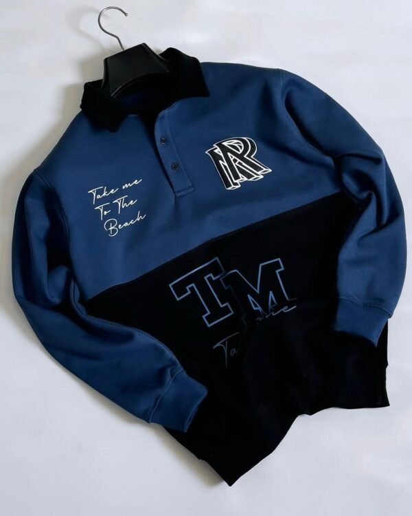 Blue & Black Polo Letter Printed Winter Sweat Top For Mens & Boys - Best Price in Pakistan