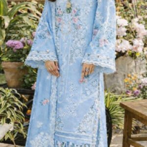 Chikankari Embroidered Cotton 3-Piece Unstitched Suit for Women - Powder Blue with Organza Dupatta - view 1