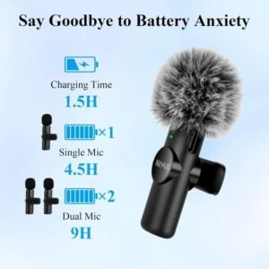 BY-F10 2.4GHz Cordless Lavalier Microphone for Android USB-C Devices Noise Cancelling, Plug & Play, 50m Range, 9h Batter