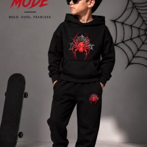 Boys Spider Print Hoodie & Trouser Set - black colourway photo 1