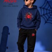 Boys Spider Print Hoodie & Trouser Set - navy blue colourway photo 2