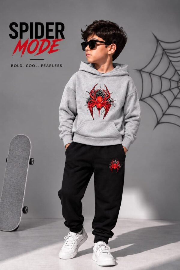 Boys Spider Print Hoodie & Trouser Set - grey colourway photo 4 Boys Spider Print Hoodie & Trouser Set - grey colourway photo 4