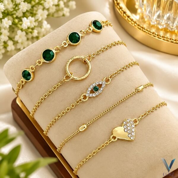 5 Piece Bracelets Deal – Hollow Round Diamond Fashion Bracelets Set
