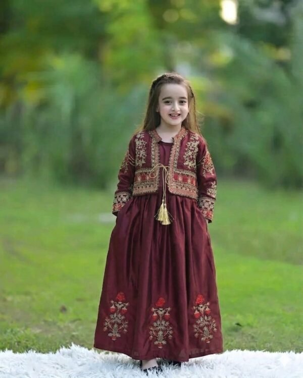Kids Koti with Bunch Maxi 2Pc – Shamose Silk Embroidered Set