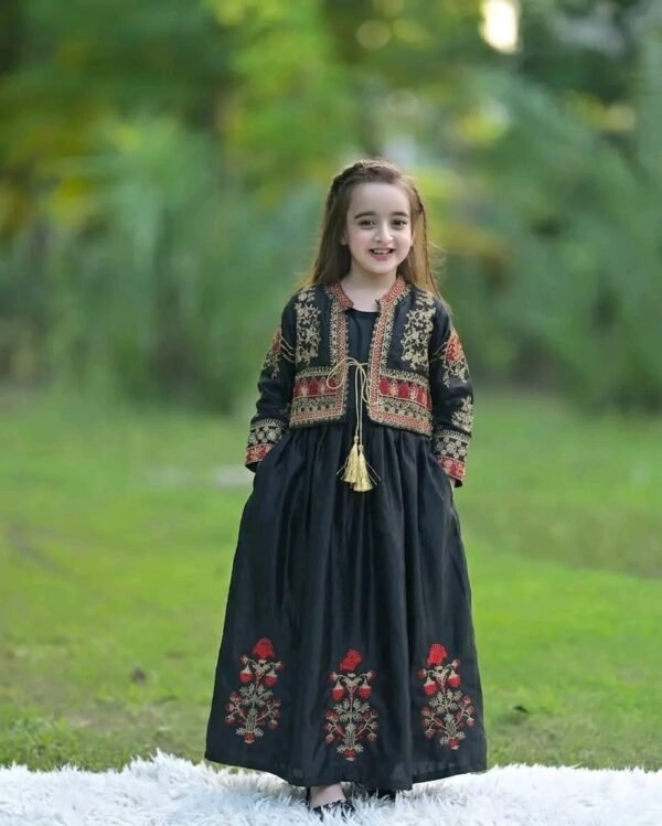 Kids Koti with Bunch Maxi 2Pc – Shamose Silk Embroidered Set