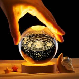 3D Galaxy Crystal Ball Night Light with LED Wooden Base
