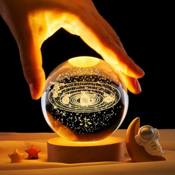 3D Galaxy Crystal Ball Night Light with LED Wooden Base