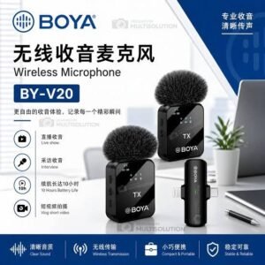 BY-V20/V10 Dual Cordless Lavalier Microphone lighting, Type-C, Small Clip-On Mic with Noise Reduction for Mobile, Interv
