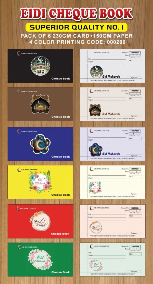 Cheque Book Eid Card pack of 2 10 cheque in each book - for Home Use