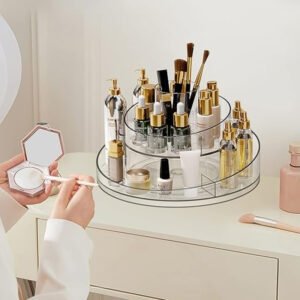 Clear Acrylic Cosmetic Storage Box Rotating Tray Desktop Dress Table Bathroom Lipstick Skin Care Product Rack Makeup Org