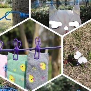 Clothes Drying Rope With 12 Clips - Durable Design