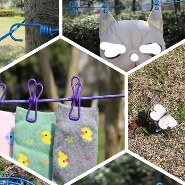 Clothes Drying Rope With 12 Clips - Durable Design