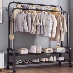 Clothes Rack With Shoe Shelf Coat Display Stand With 4 Wheels For Bedroom - with Cash on Delivery