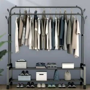 Clothes Rack With Shoe Shelf Coat Display Stand With 4 Wheels For Bedroom - with Cash on Delivery