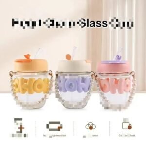 Imported Cute Girl Transparent Cup With Pearl Chain & Straw Gift