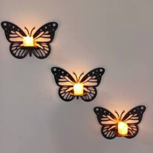 Decorative Butterfly Wall Shelf Wooden DIY Candle Stand Home Decor for Bedroom Living Room and Gifts Not candle include