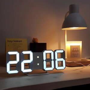 Deeyaple Light Digital Alarm Wall Clock 3D Table Clock Small No Noise Snooze Brightness Dimmable Time 1224 Hour Date Tem
