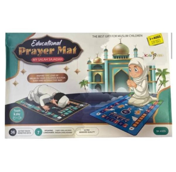 Educational Prayer Mat for Kids Interactive My Salah Sajadah | Touch & Sound Islamic Learning Prayer Mat with 7 Language