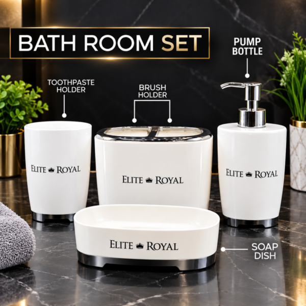 Elite Royal 4Pcs Bathroom Countertop Accessory Set - High Quality