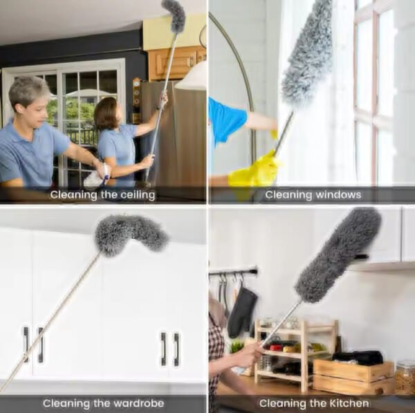 Flexible Microfibre Long Rod Grey Duster - Durable Design