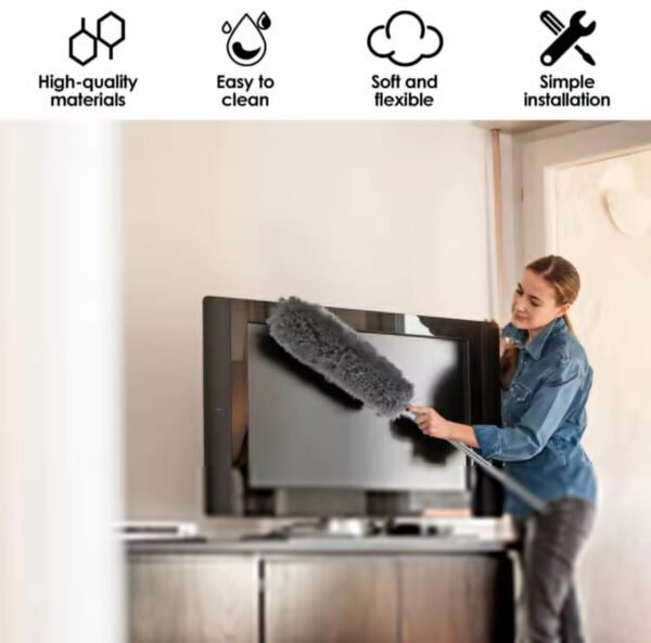 Flexible Microfibre Long Rod Grey Duster - Durable Design