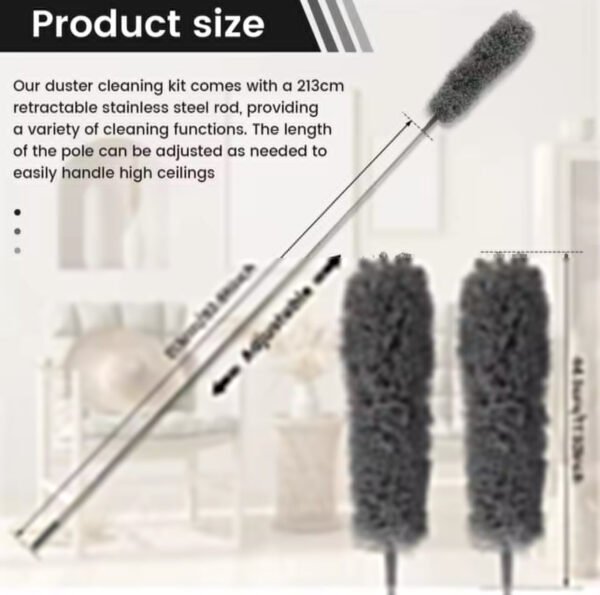 Flexible Microfibre Long Rod Grey Duster - Durable Design